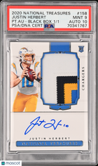 2020 National Treasures Justin Herbert #158 PSA 9 Box #1/1 Rookie Auto Patch