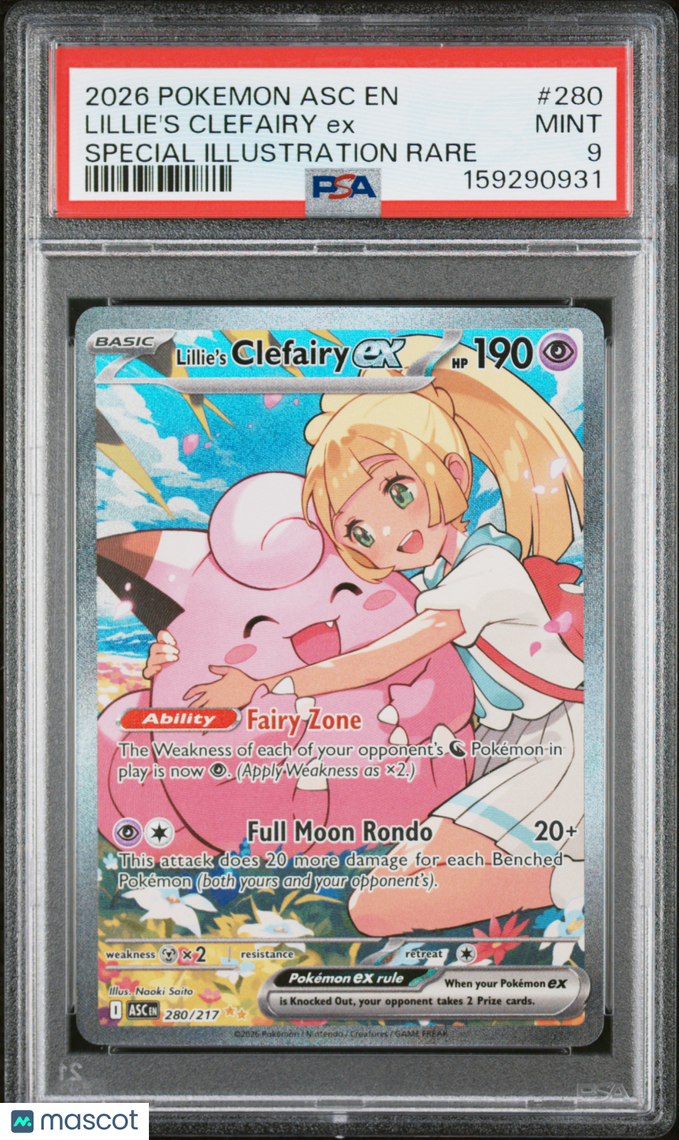 2026 Pokemon Ascended Heroes Lillie's Clefairy EX Special Illust Rare PSA 9 #280