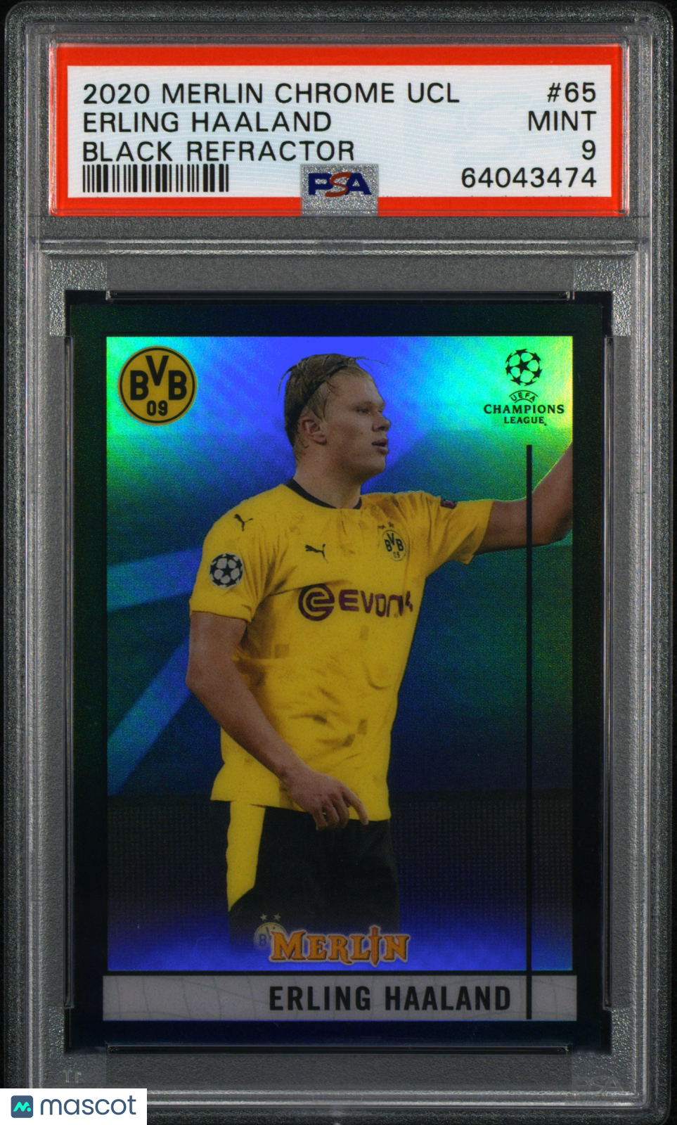 2020 Topps Merlin Chrome UEFA Erling Haaland #/15 PSA 9 Black Refractor