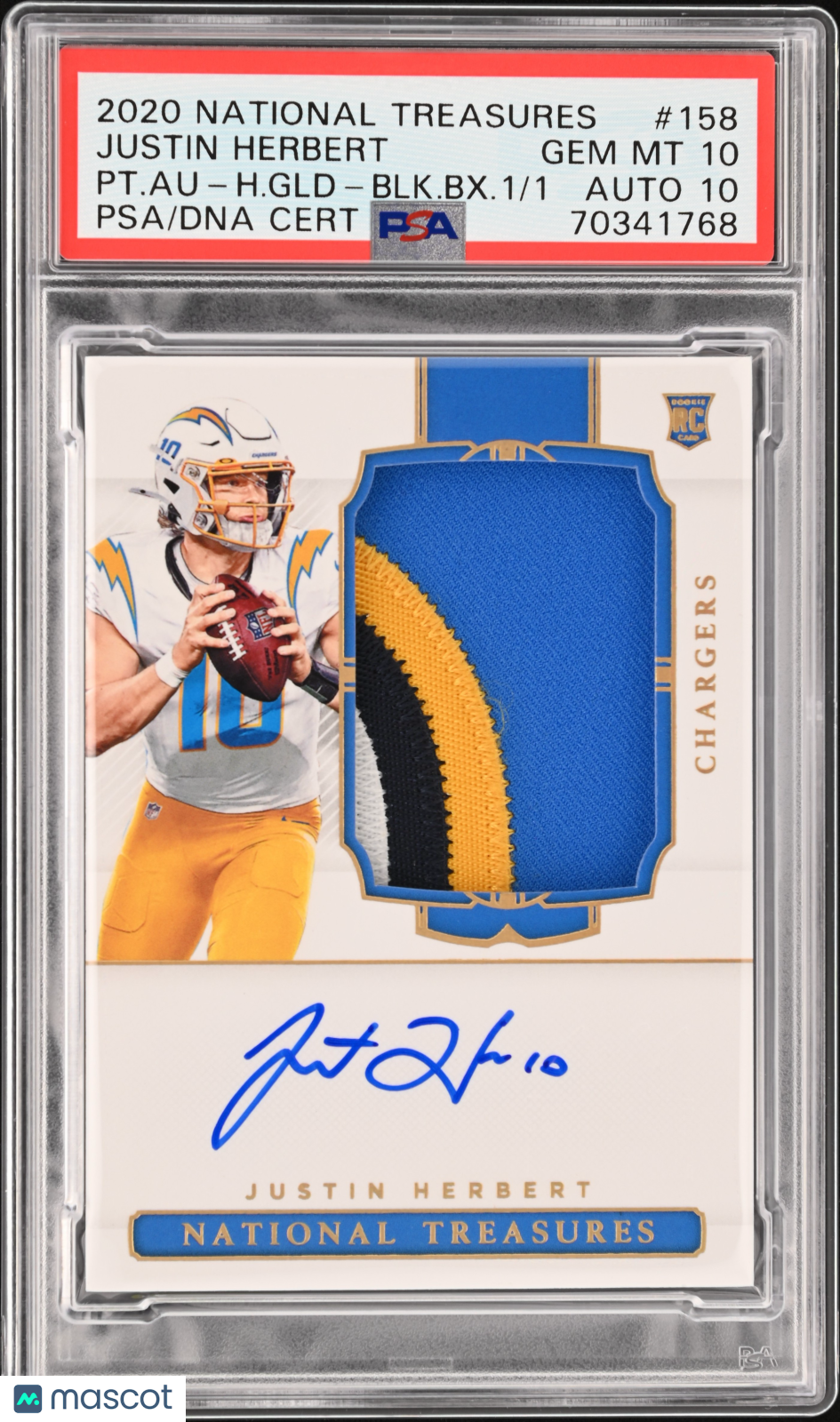2020 National Treasures Justin Herbert Rookie Patch BLK Box 1/1 PSA 10 Auto 10