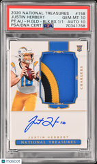 2020 National Treasures Justin Herbert Rookie Patch BLK Box 1/1 PSA 10 Auto 10
