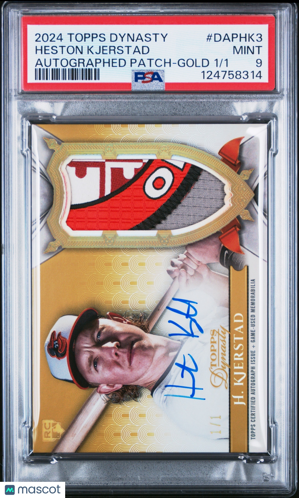 2024 Topps Dynasty Autograph Patch Heston Kjerstad Gold #1/1 Auto PSA 9 Orioles