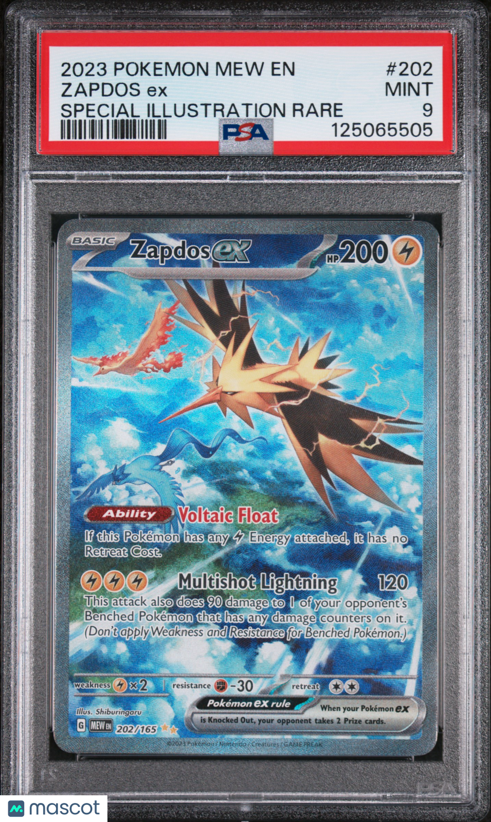 2023 Pokemon Mew EN-151 Zapdos EX #202 Full Art Special Illustration Rare PSA 9