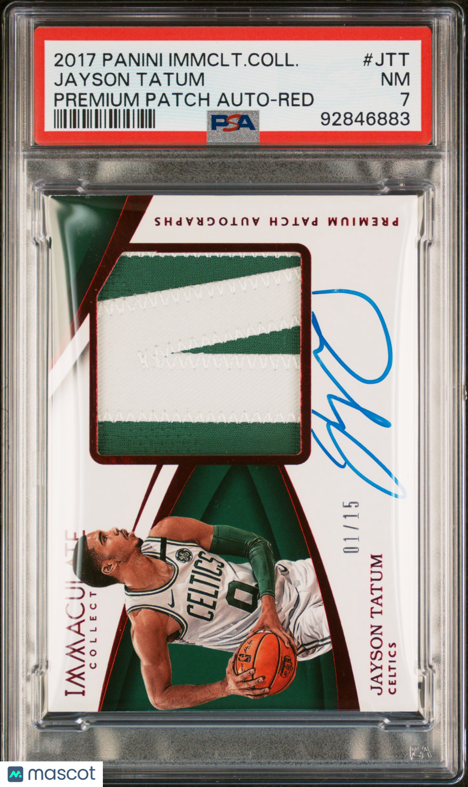 2017 Immaculate Premium Patch Autograph Jayson Tatum #1 /15 Rookie PSA 7 Auto