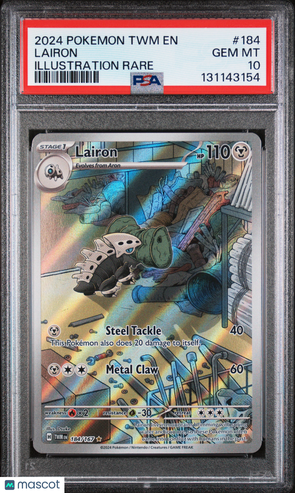 2024 Pokemon TWM EN-Twilight Masquerade Lairon Illustration Rare PSA 10 #184