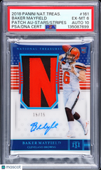 2018 National Treasures Baker Mayfield Patch Stars Stripes 15/15 PSA 6/10 Auto