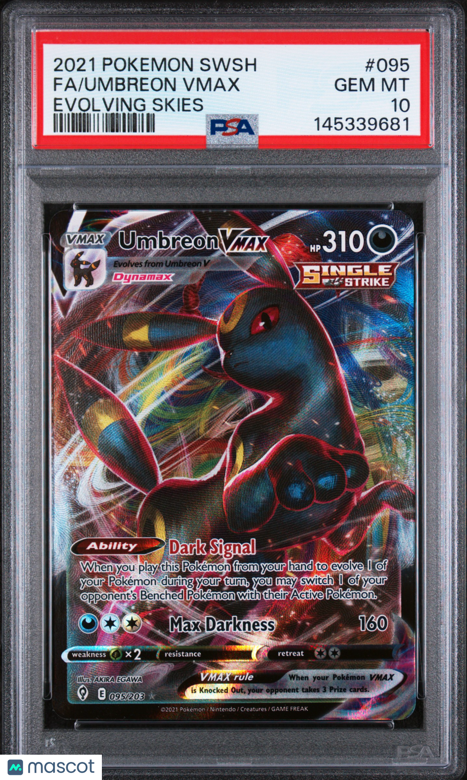 2021 Pokemon Sword & Shield Evolving Skies Umbreon VMAX Fa PSA 10 #095 Gem Mint