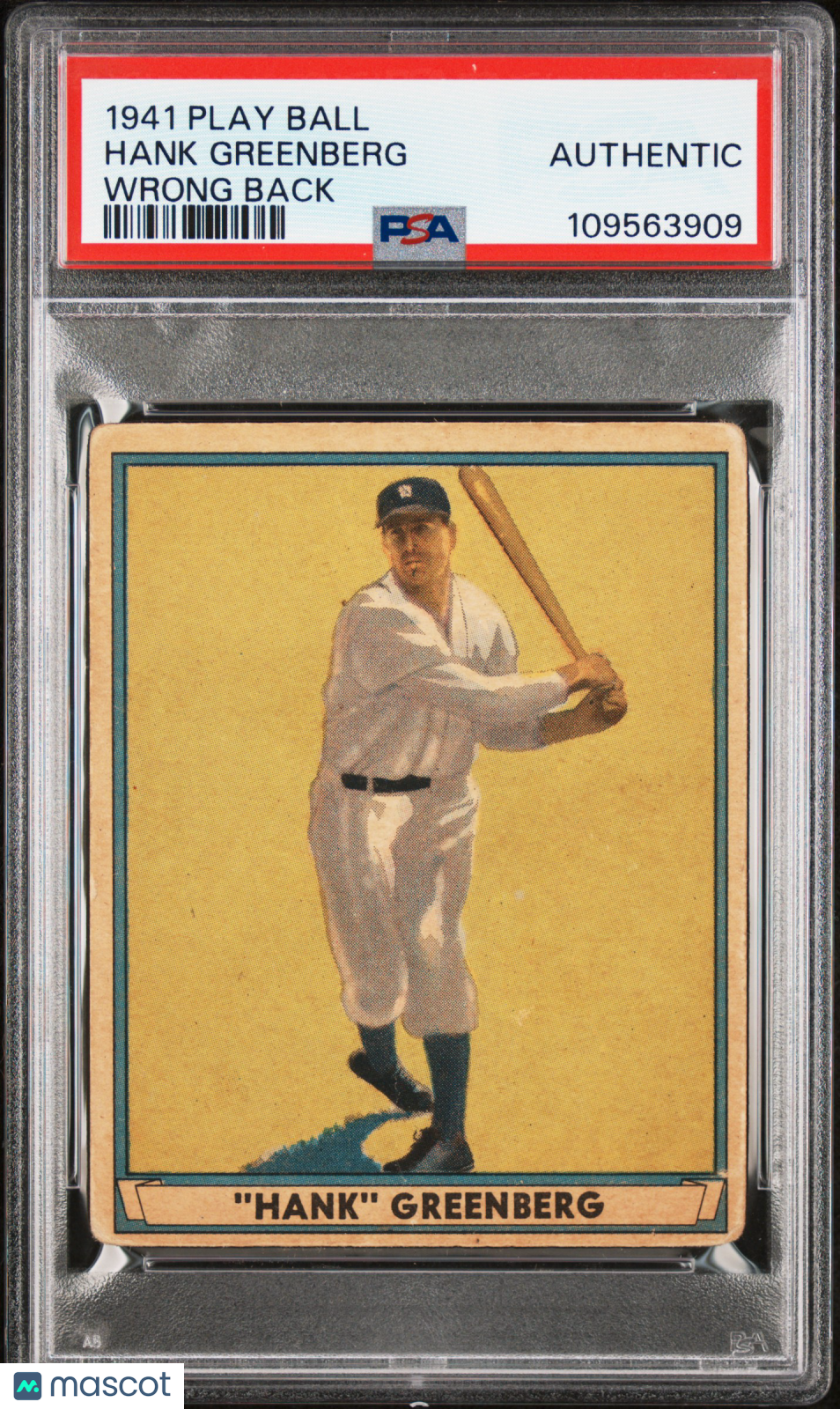 1941 Play Ball Hank Greenberg Wrong Back PSA Authentic POP 2 Super Rare