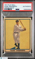 1941 Play Ball Hank Greenberg Wrong Back PSA Authentic POP 2 Super Rare
