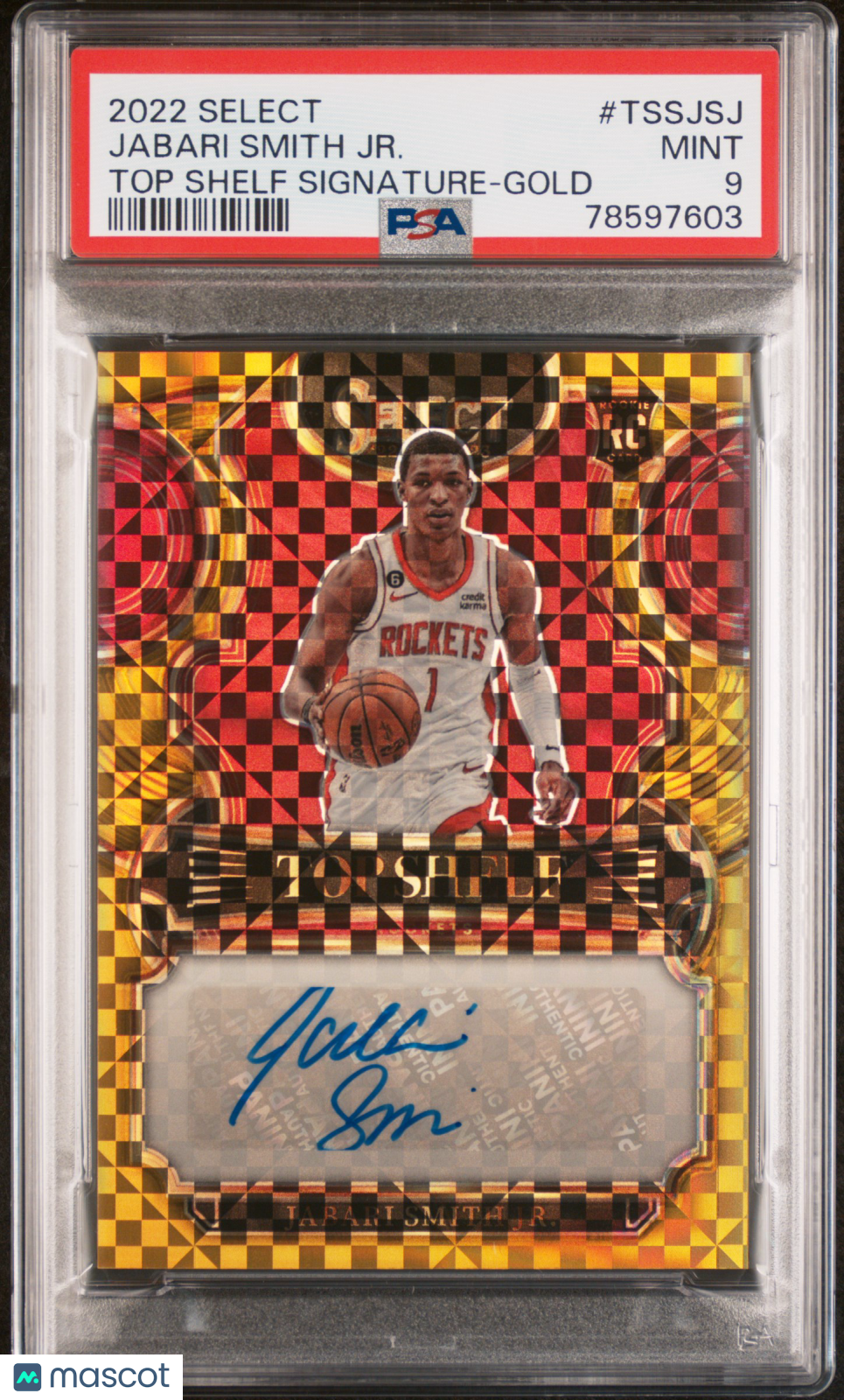 2022 Select Top Shelf Signature Jabari Smith #/10 Gold Prizm Auto PSA 9 Rookie