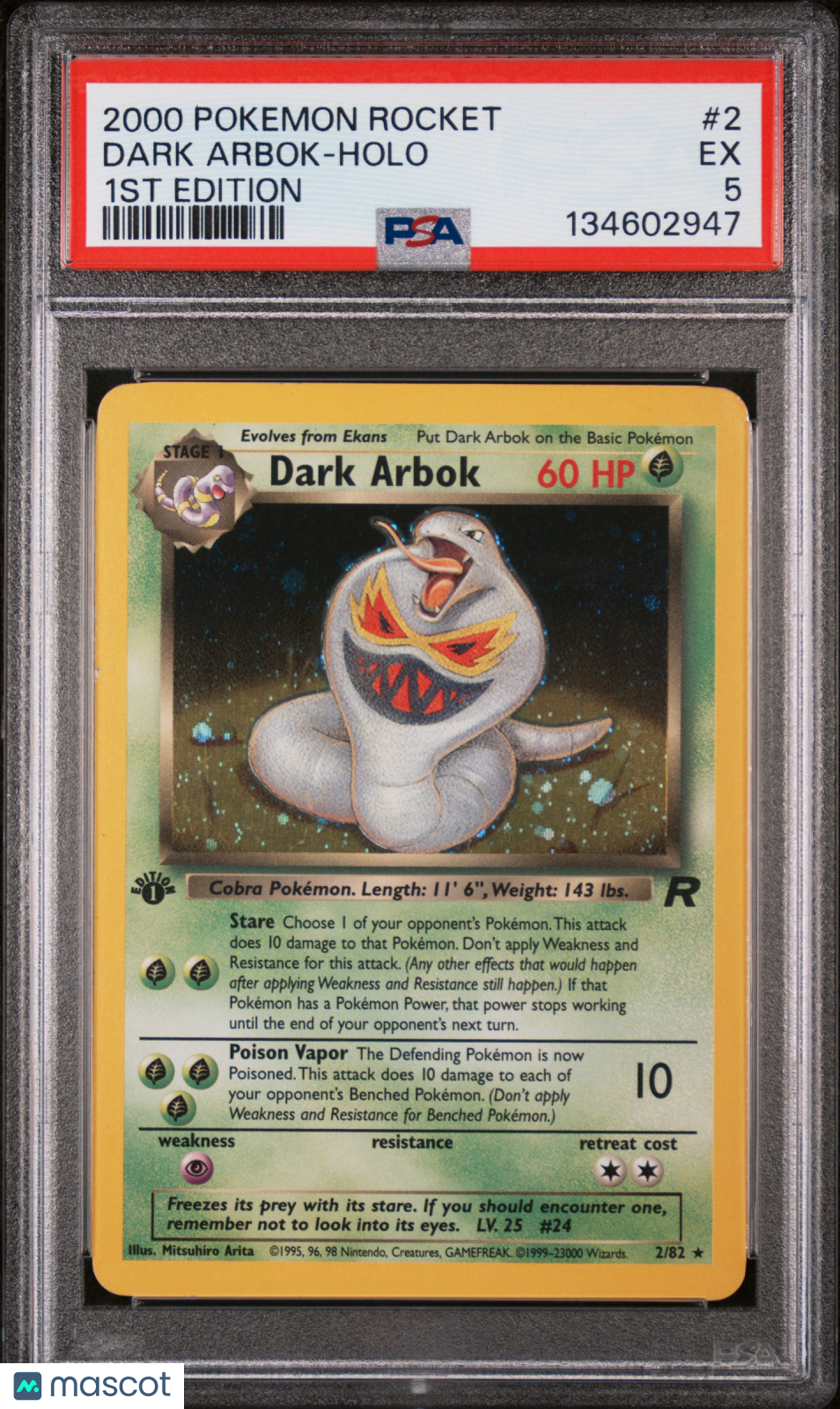 2000 Pokemon Rocket Dark Arbok Holo 1st Edition PSA 5 #2