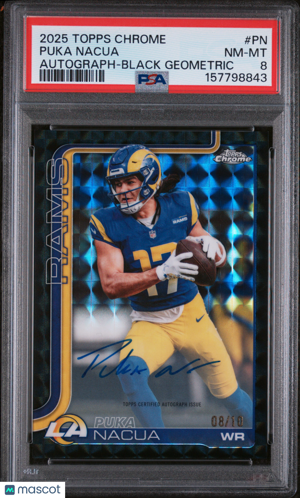 2025 Topps Chrome Autograph Puka Nacua Black Geometric /10 PSA 8 Auto