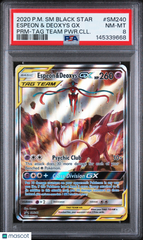 2020 Pokemon SM Black Star Promo Espeon & Deoxys GX PRM-TAG Team PSA 8 #SM240