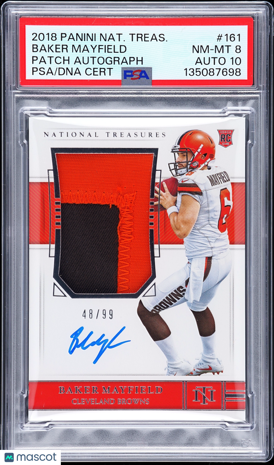 2018 National Treasures Baker Mayfield #161 Patch Autograph RPA 99 PSA 8/10 Auto