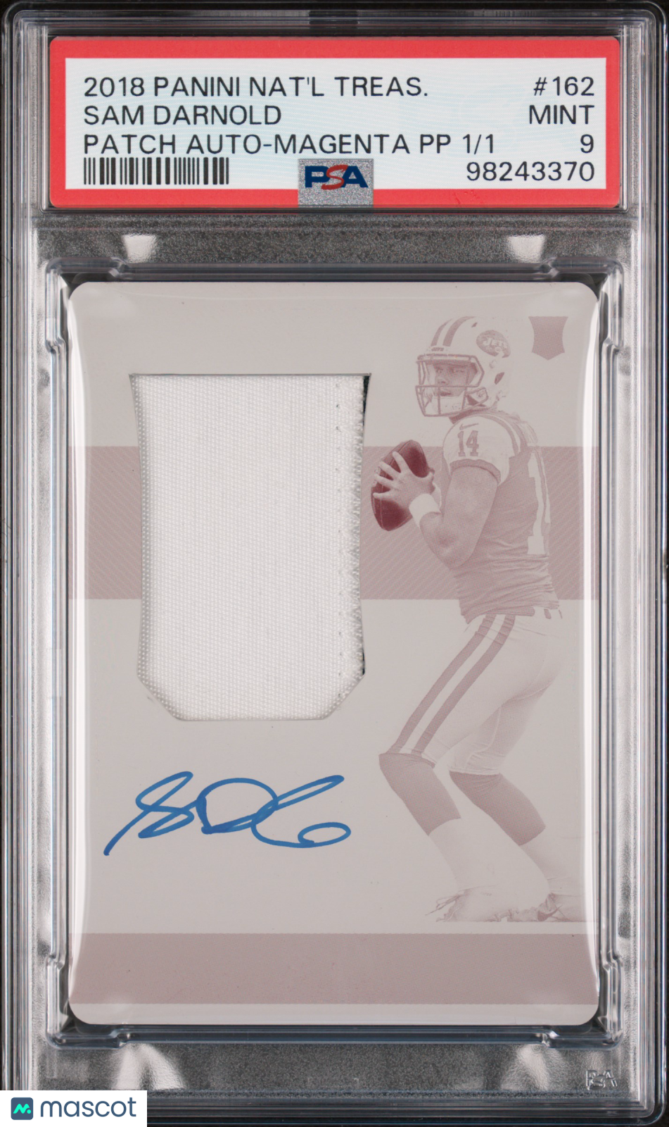 2018 National Treasures Sam Darnold #162 Rookie Auto Patch #1/1 Plate PSA 9