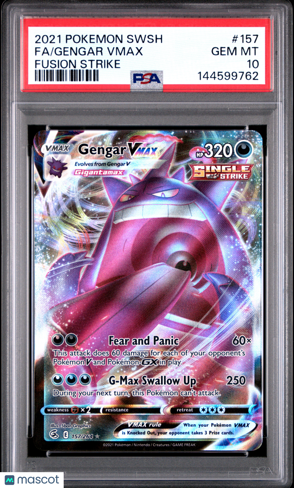2021 Pokemon Sword & Shield Fusion Strike Gengar VMAX Fa PSA 10 #157 Gem Mint