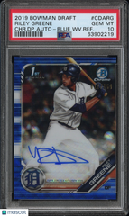 2019 Bowman Chrome DP Autograph Riley Greene Blue Wave Refractor /150 PSA 10