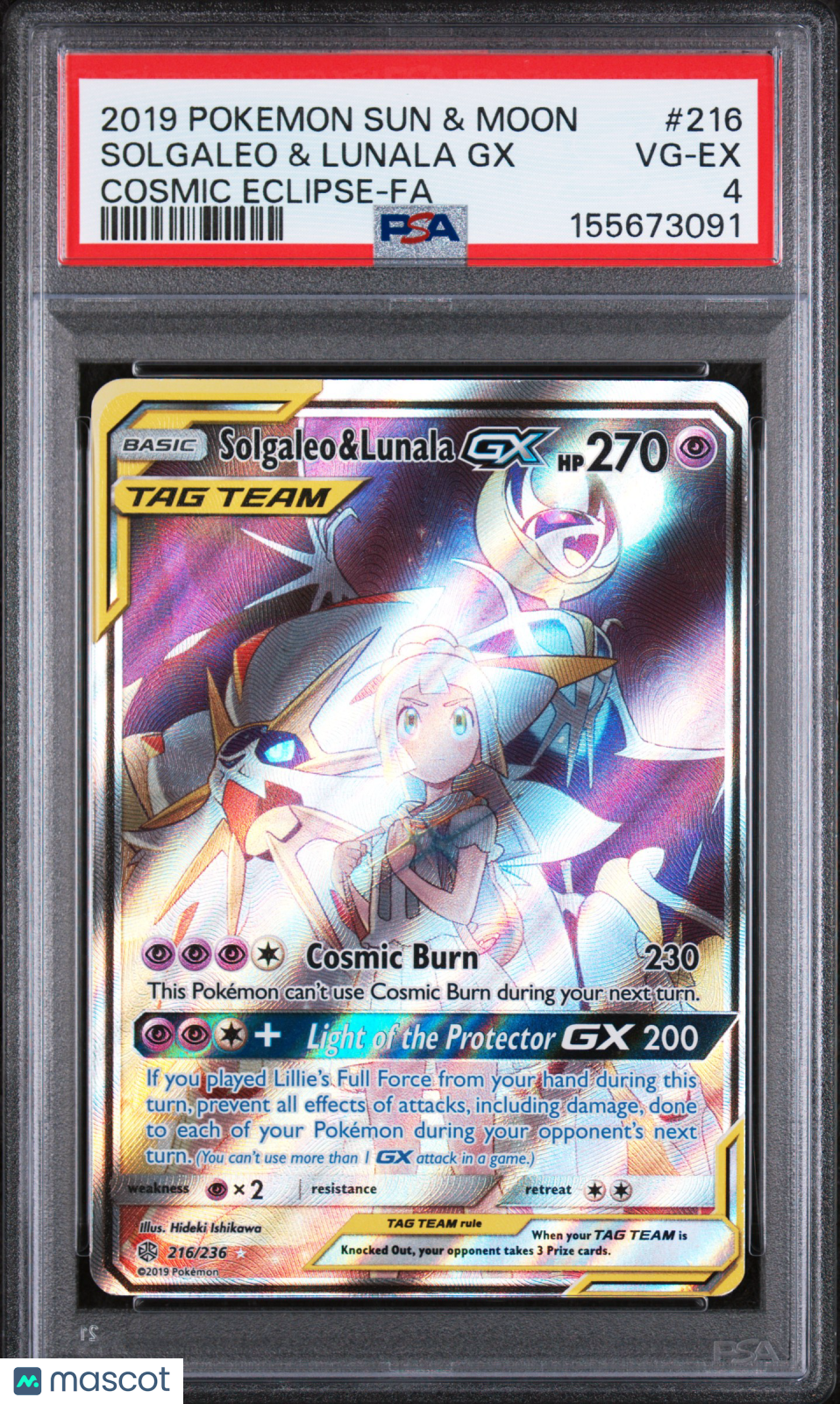 2019 Pokemon Sun & Moon Cosmic Eclipse Solgaleo & Lunala GX -Fa PSA 4 #216