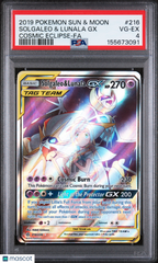 2019 Pokemon Sun & Moon Cosmic Eclipse Solgaleo & Lunala GX -Fa PSA 4 #216