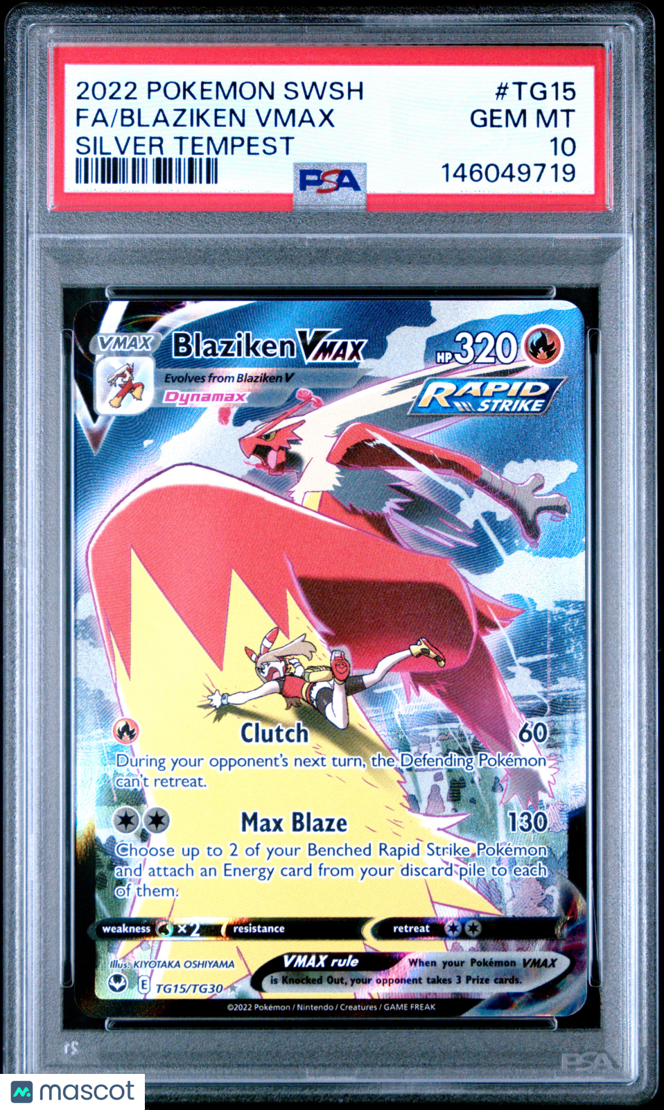 2022 Pokemon Sword & Shield Silver Tempest Full Art/Blaziken VMAX PSA 10 #TG15