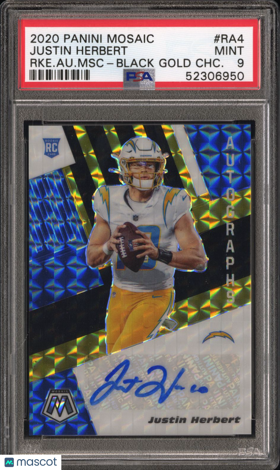 2020 Mosaic Rookie Autograph Justin Herbert #8/8 RC Auto Black Gold Prizm PSA 9