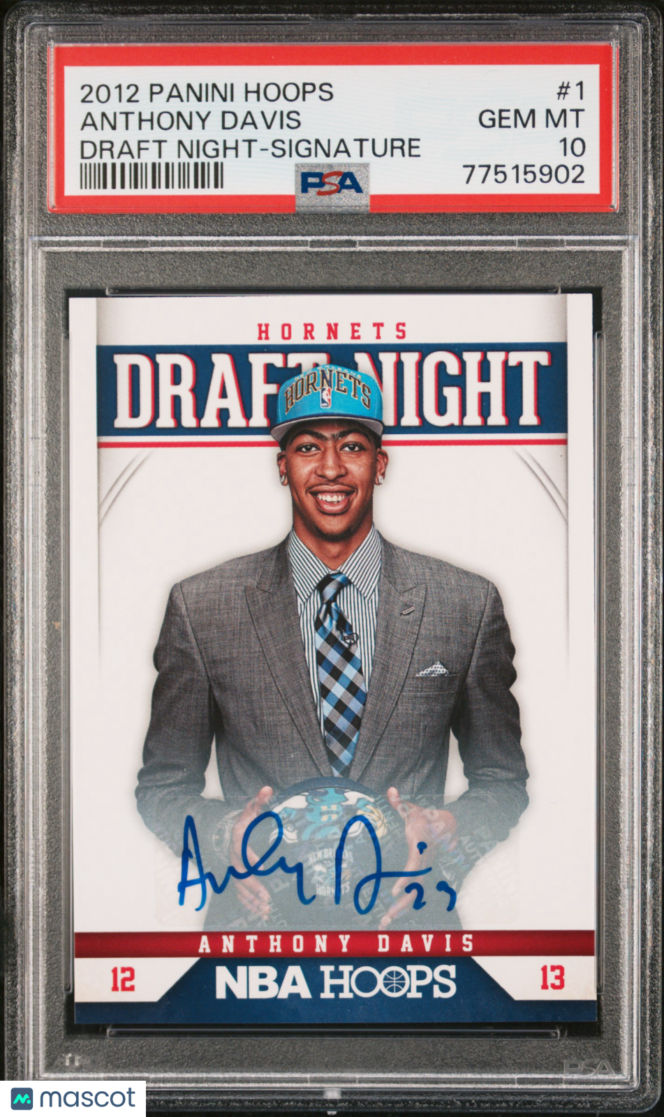 2012 Panini Hoops Draft Night Anthony Davis #1 Signature Rookie Auto SP PSA 10