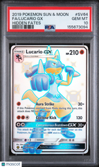 2019 Pokemon Sun & Moon Hidden Fates Lucario GX Full Art PSA 10 #SV64 Gem