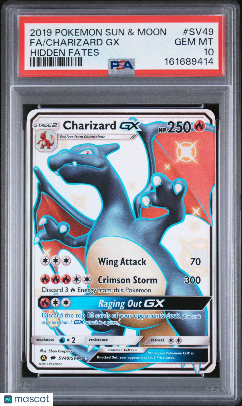2019 Pokemon Sun & Moon Hidden Fates Charizard GX Fa PSA 10 #SV49 Gem Mint