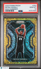 2020 Panini Prizm Devin Vassell #252 PSA 10 Rookie Gold Shimmer #/10 RC Gem