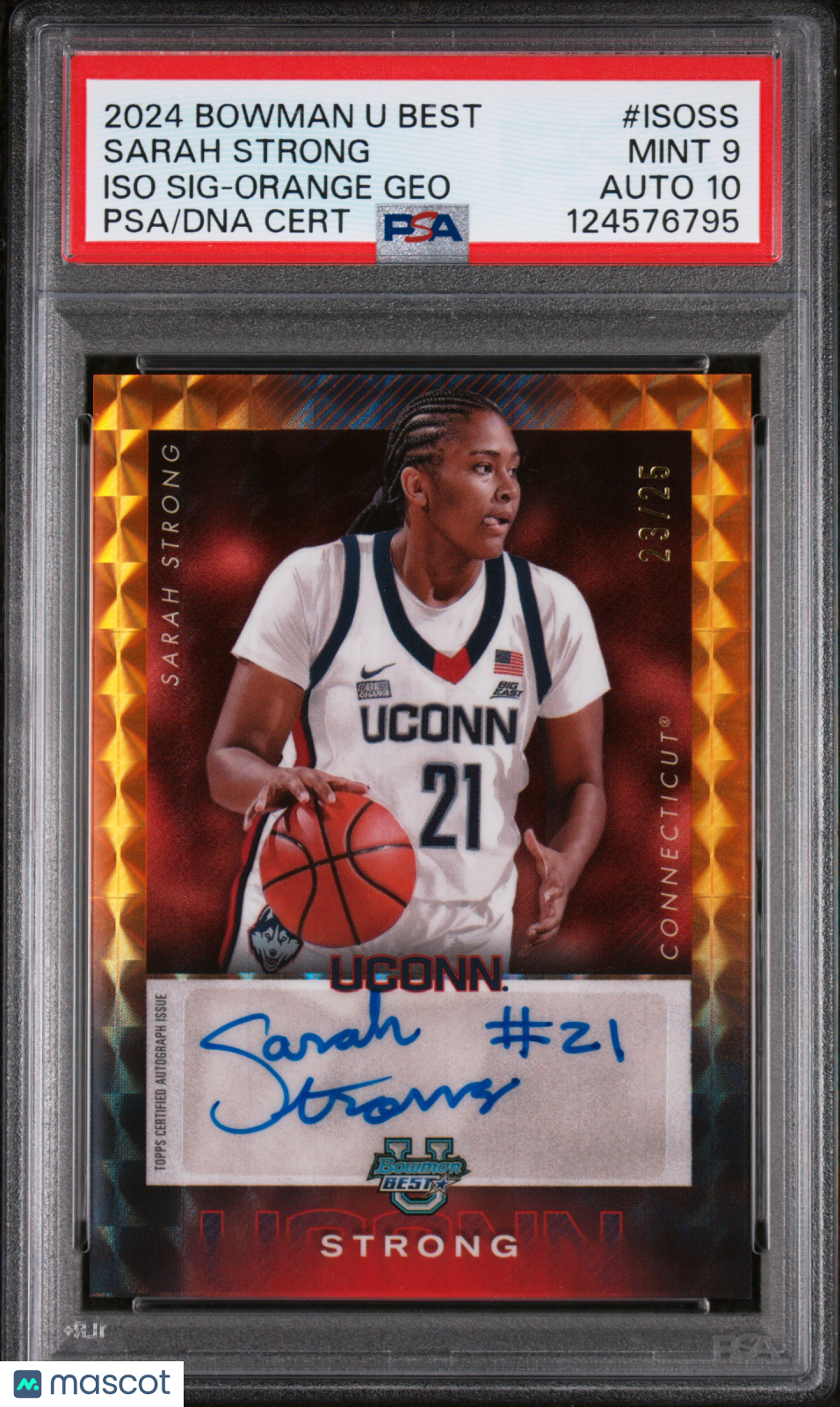 2024 Bowman University Signatures Sarah Strong Orange Geo 23/25 PSA 9 Auto 10