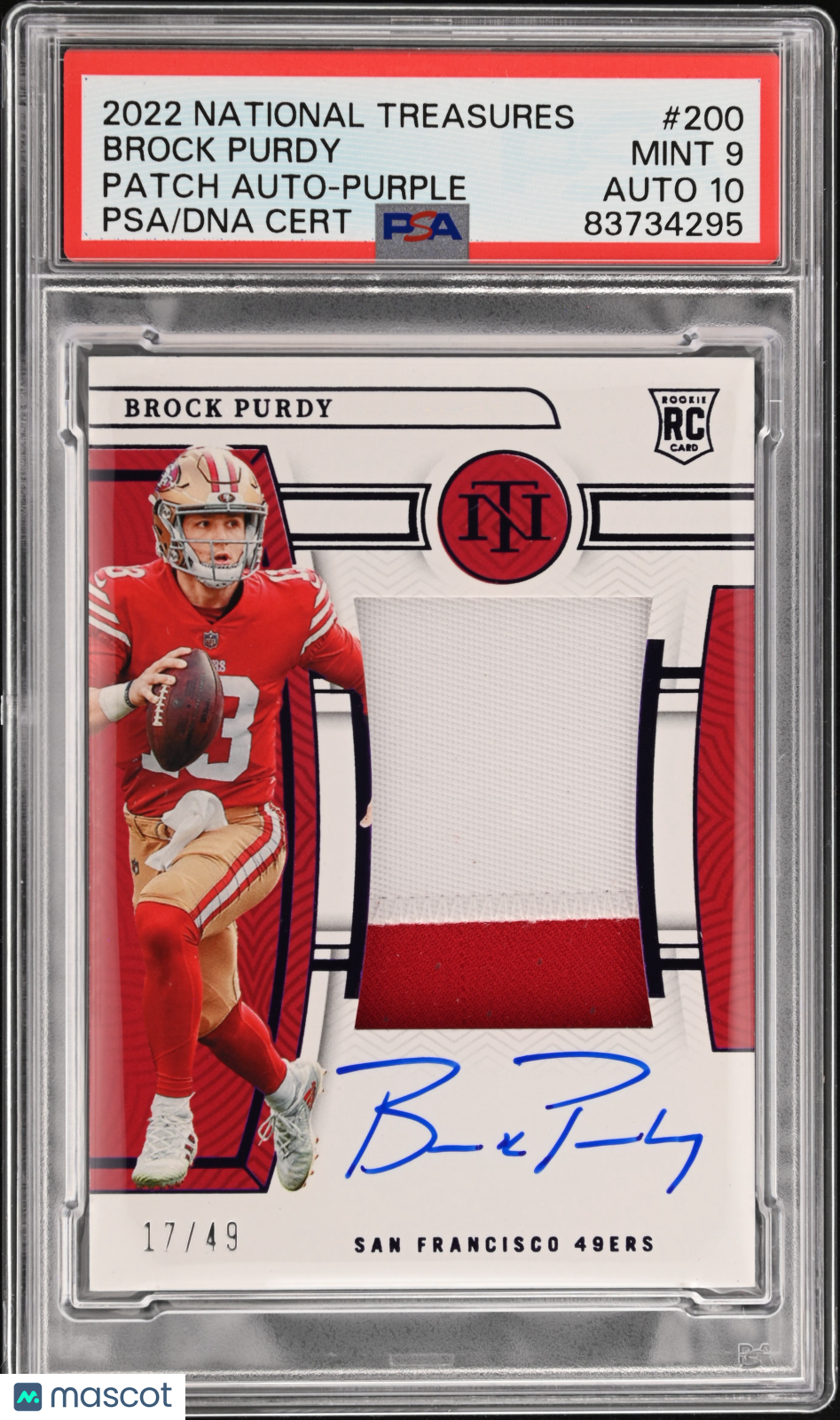 2022 National Treasures Brock Purdy #200 PSA 9 Rookie Auto Patch #/49 Mint