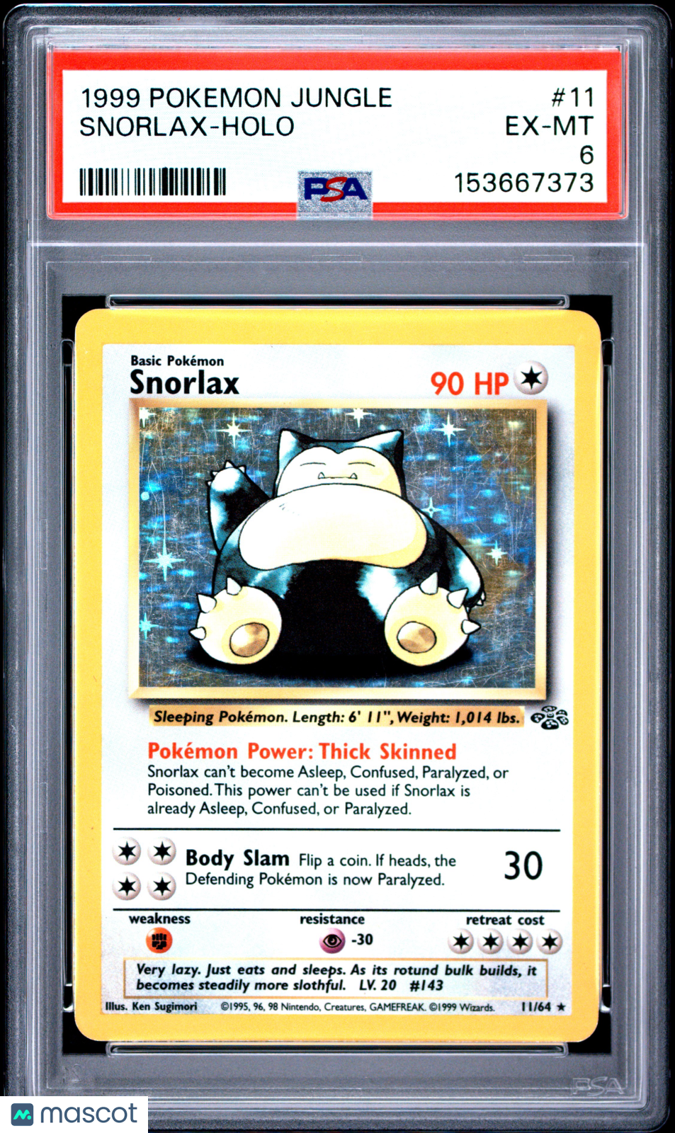 1999 Pokemon Jungle Snorlax Holo Holo PSA 6 #11