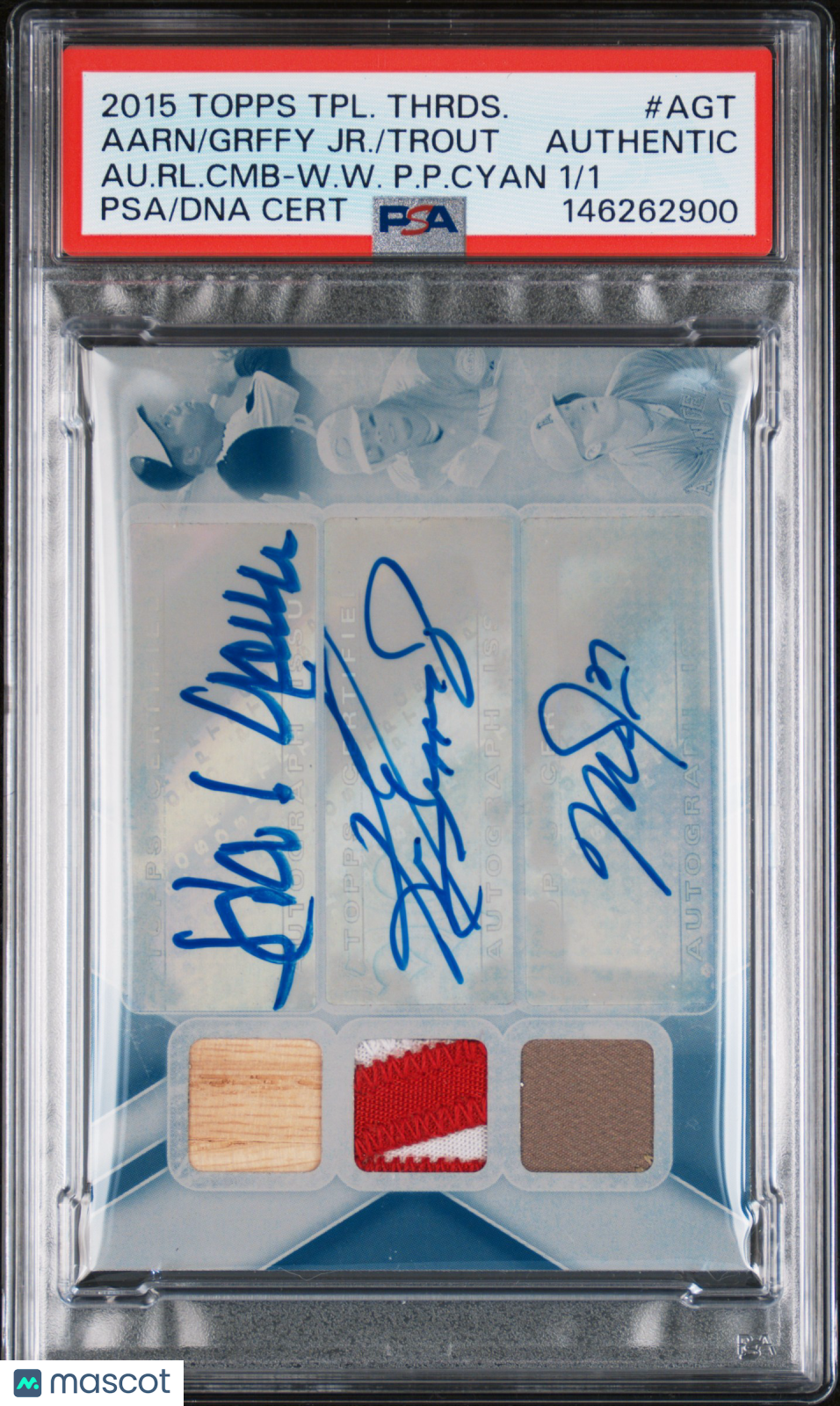 Topps Triple Threads Auto Relic Hank Aaron / Trout / Griffey White Whale 1/1 PSA