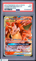 2019 Pokemon Sun Moon Cosmic Eclipse Braixen GX Charizard FA Tag Team PSA 9 #22