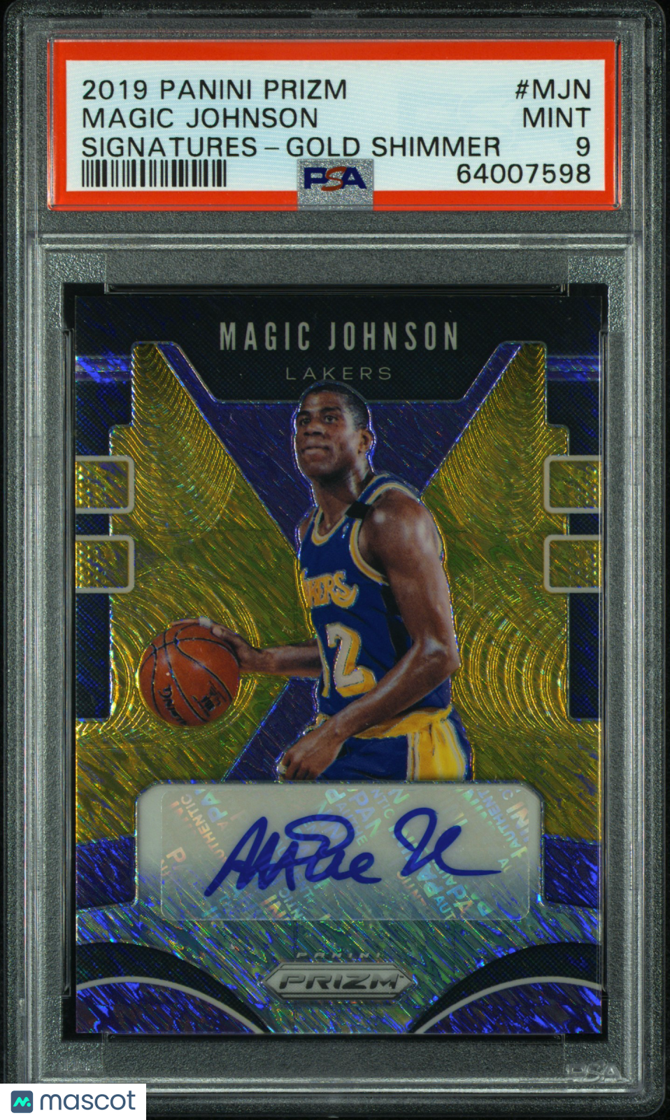 2019 Panini Prizm Signatures Magic Johnson #MJN Gold Shimmer Auto /10 PSA 9