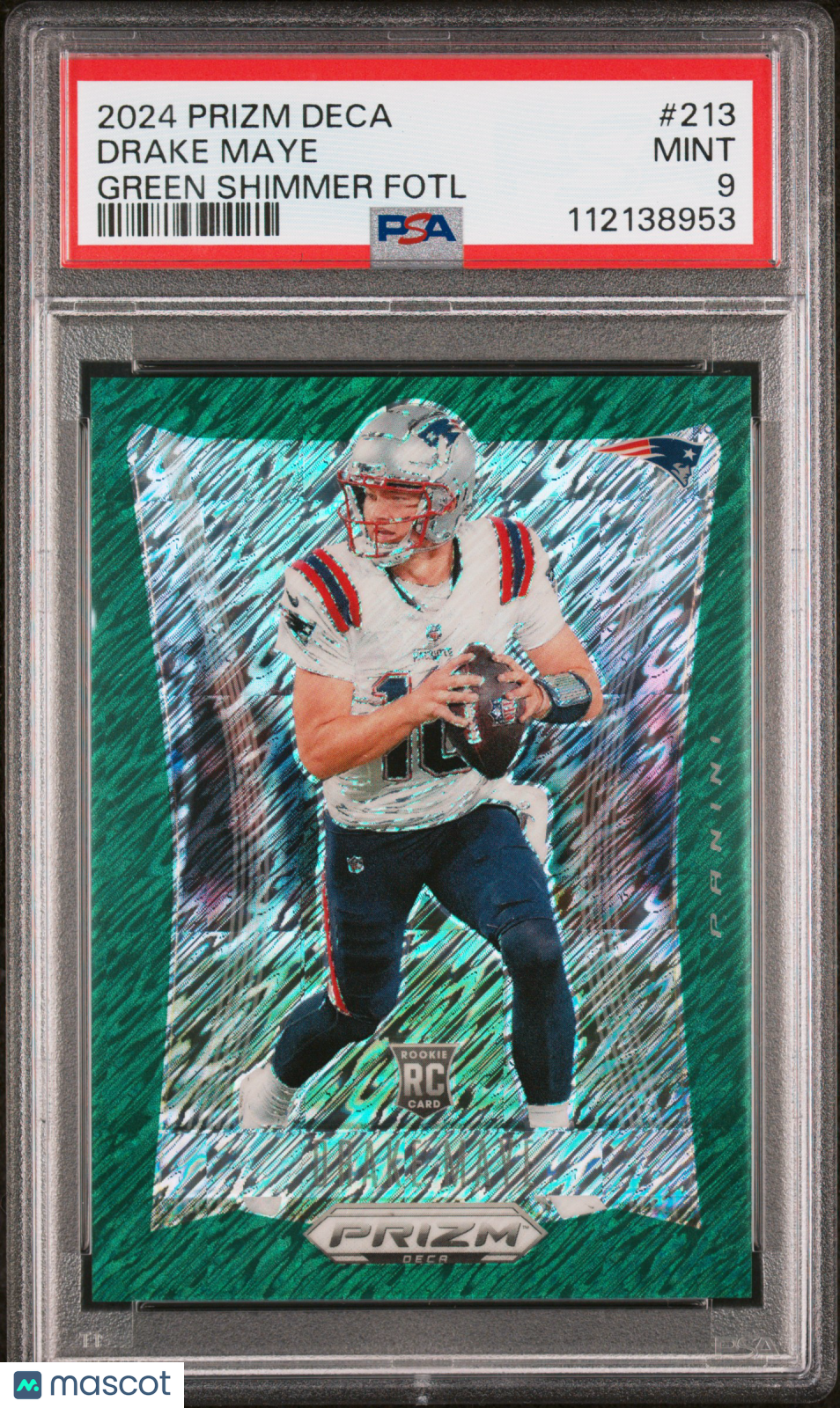 2024 Prizm Deca Drake Maye #213 Green Shimmer Fotl Rookie #11/12 PSA 9