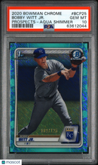 2020 Bowman Chrome Bobby Witt JR #BCP25 Aqua Shimmer /125 Rookie Low Pop PSA 10