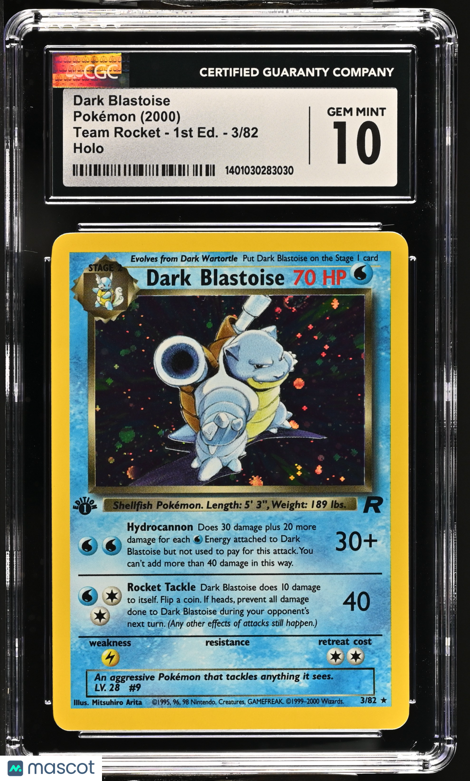 2000 Pokemon Team Rocket Dark Blastoise Holo 1st Edition CGC 10 #3/82 Gem Mint