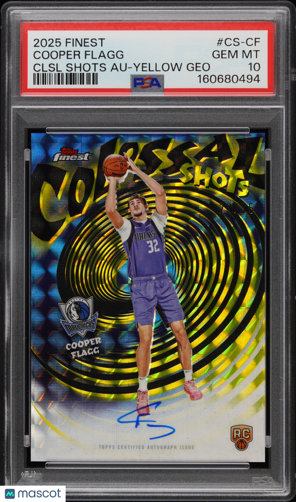 2025 Topps Finest Colossal Rookie Autograph Cooper Flagg #/35 Yellow Geo PSA 10