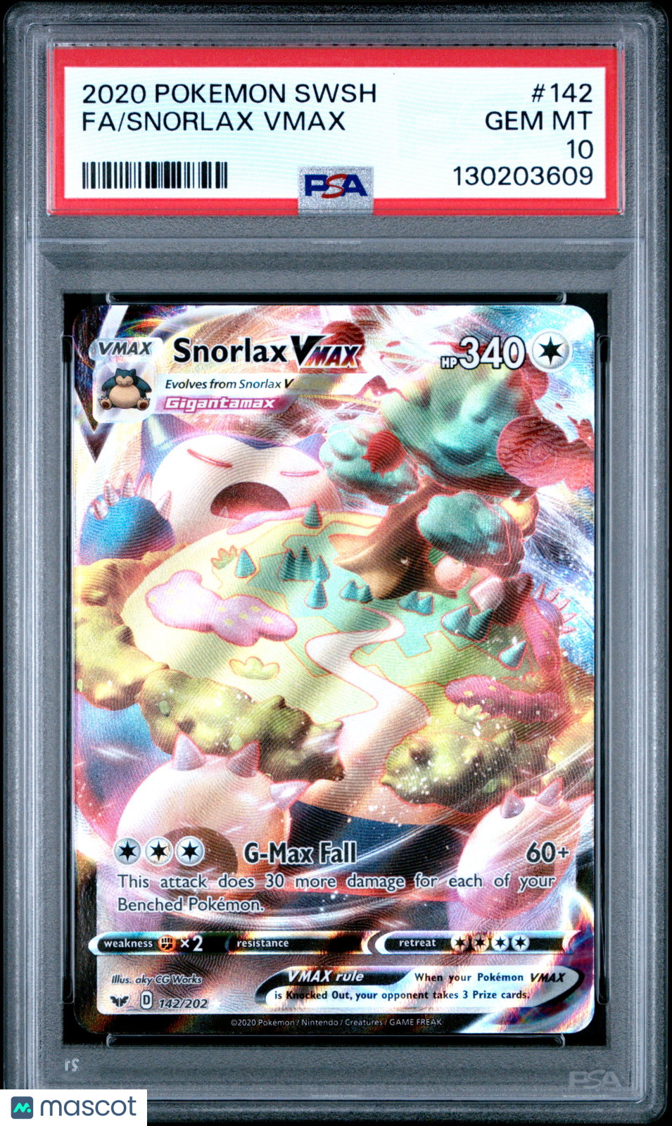 2020 Pokemon Sword & Shield Snorlax VMAX Fa PSA 10 #142 Gem Mint