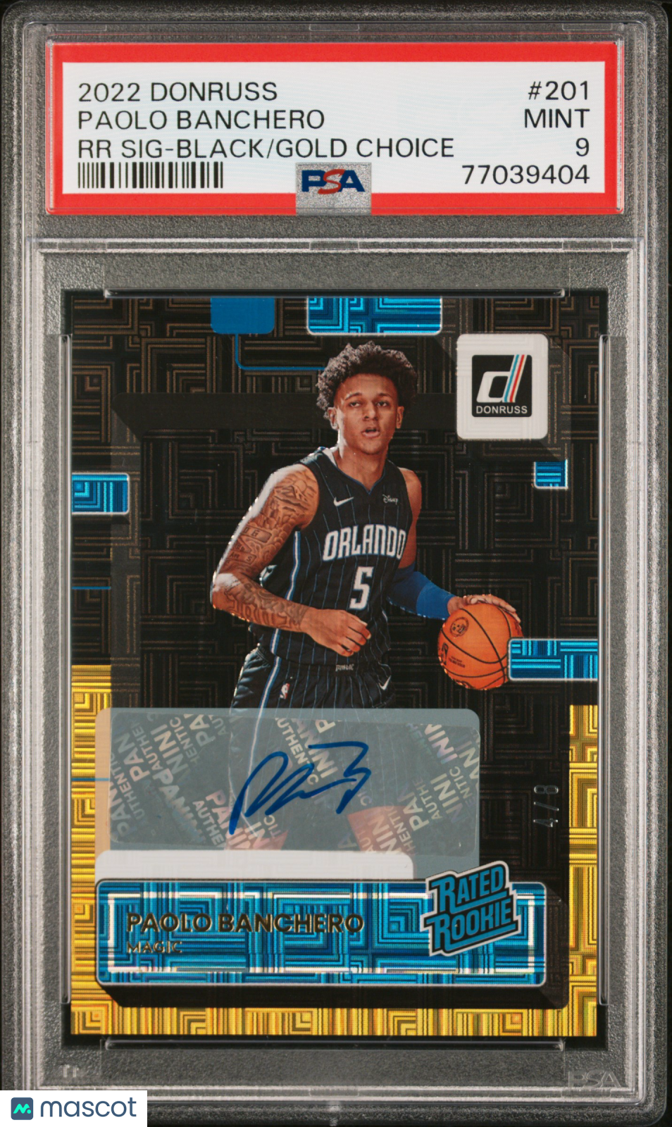 2022 Panini Donruss Paolo Banchero #201 PSA 9 Black Gold #/8 Auto Mint Magic