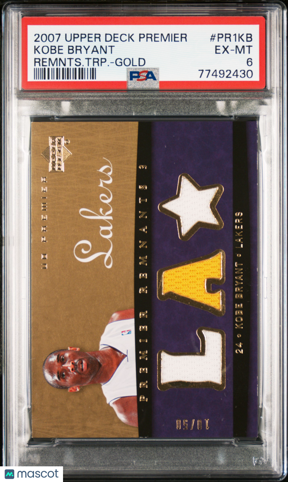 2007 Upper Deck Premier Remnants Triple Patch Kobe Bryant #/50 Gold PSA 6