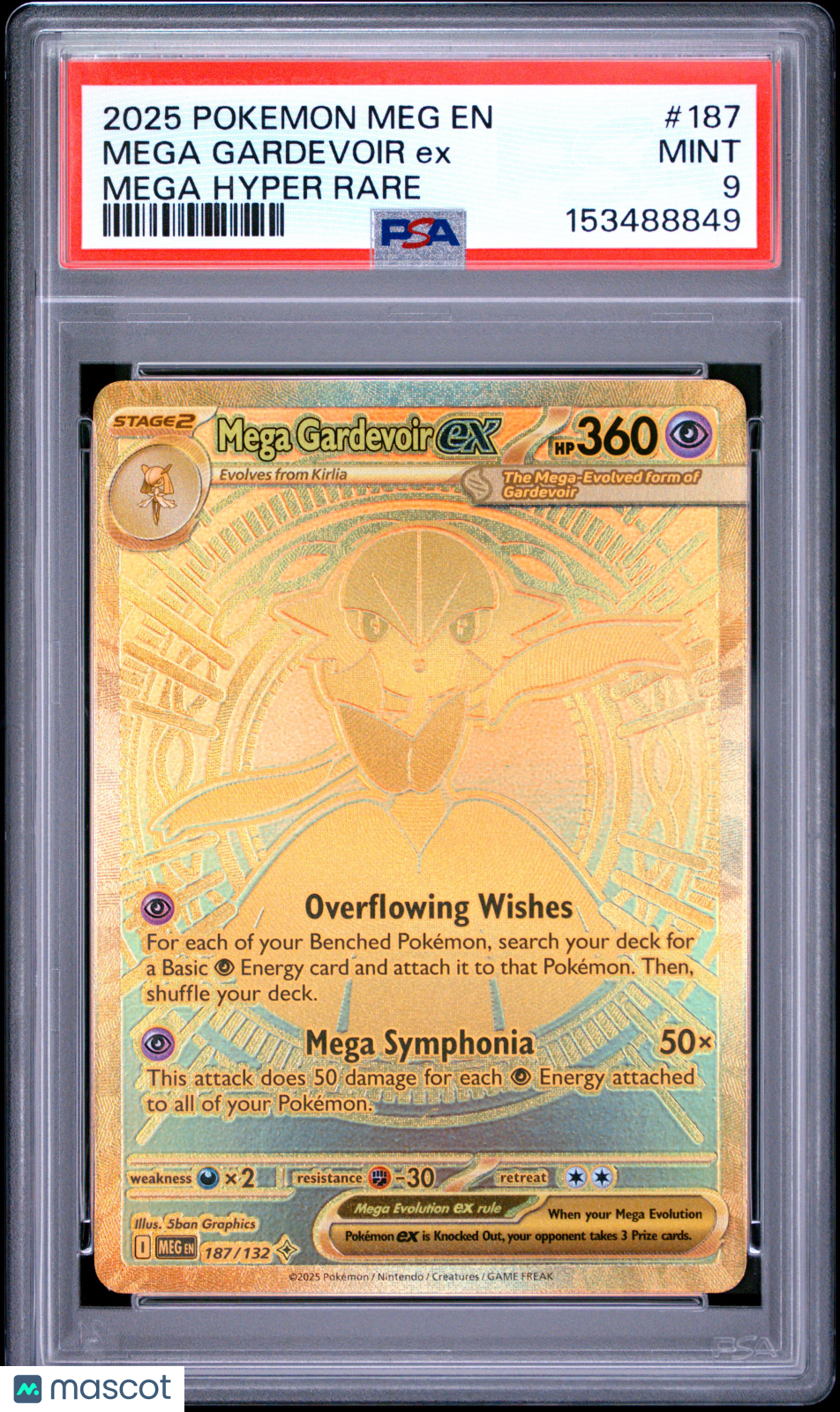 2025 Pokemon EN-Mega Evolution Mega Gardevoir EX Gold Hyper Rare PSA 9 #187