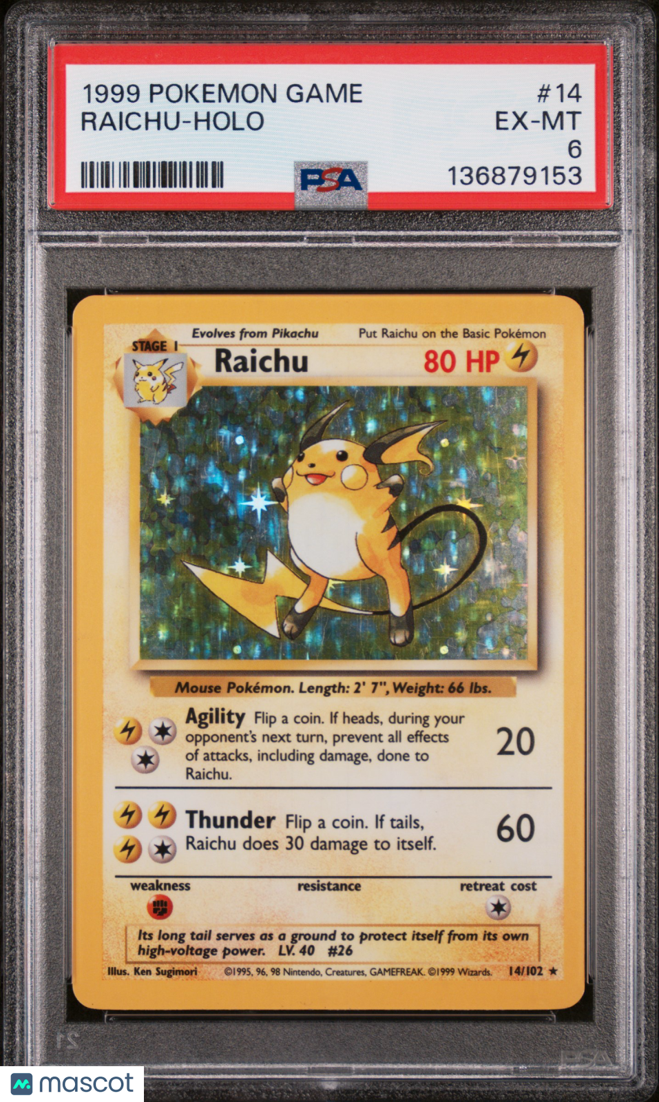 1999 Pokemon Game Raichu Holo Holo PSA 6 #14