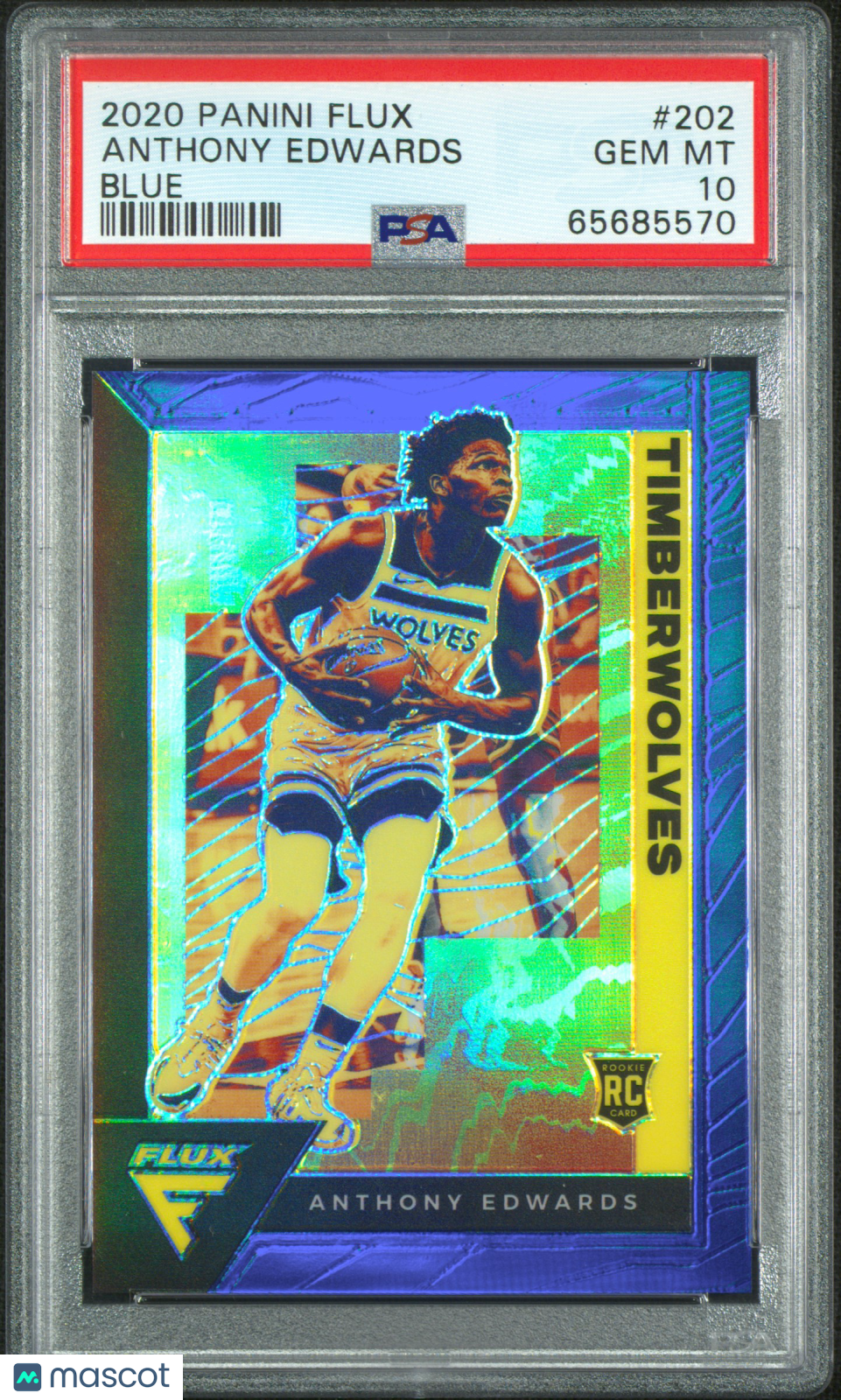 2020 Panini Flux Anthony Edwards #202 Blue Prizm #9/99 Rookie RC PSA 10