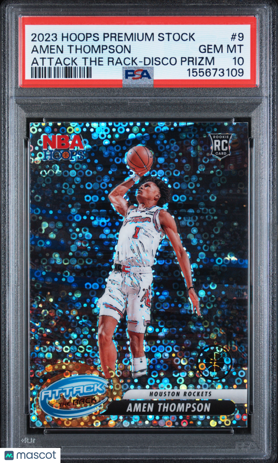 2023 Hoops Premium Stock Attack The Rack Amen Thompson Rookie Disco Prizm PSA 10
