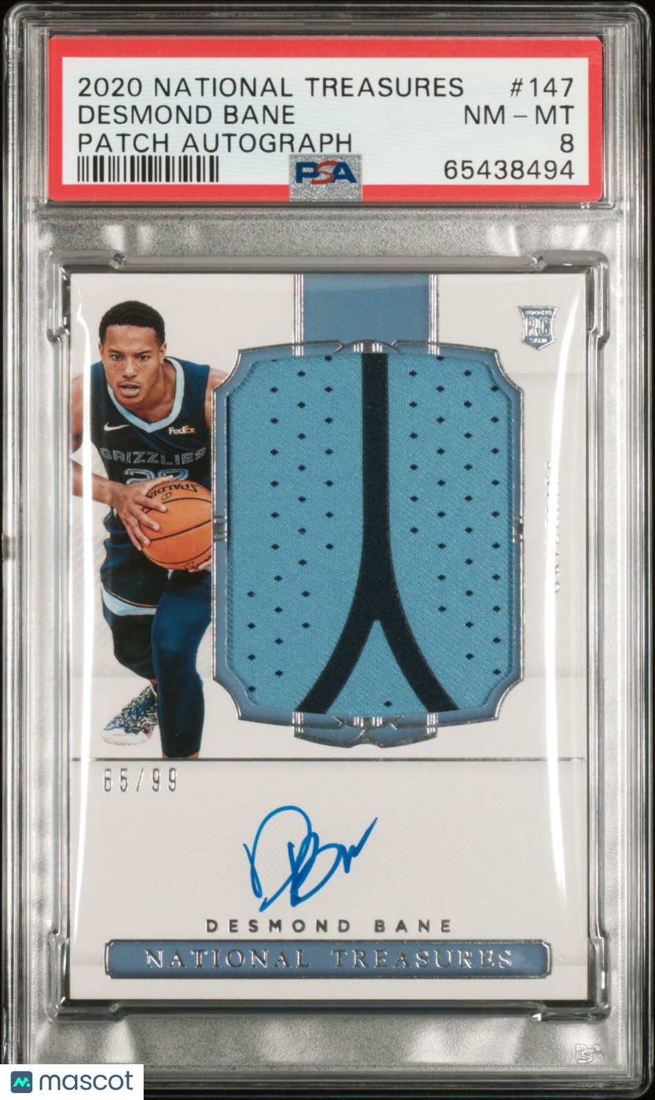 2020 Panini National Treasures Desmond Bane #147 PSA 8 Rookie Auto Patch