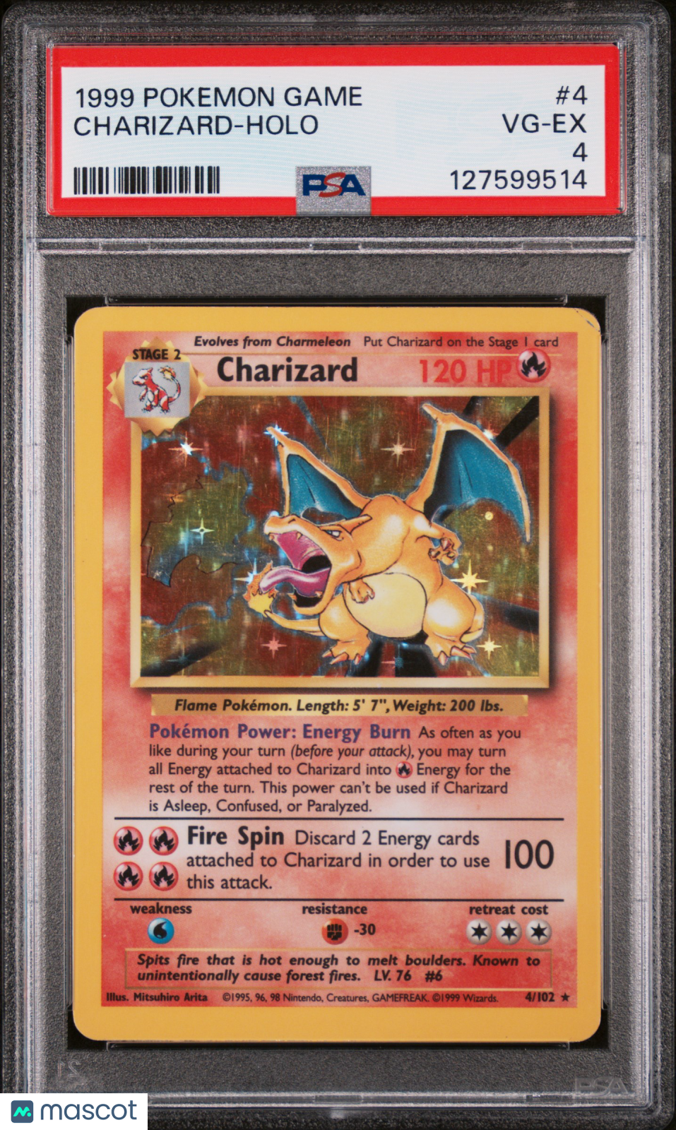 1999 Pokemon Game Charizard Holo PSA VG-EX 4 #4