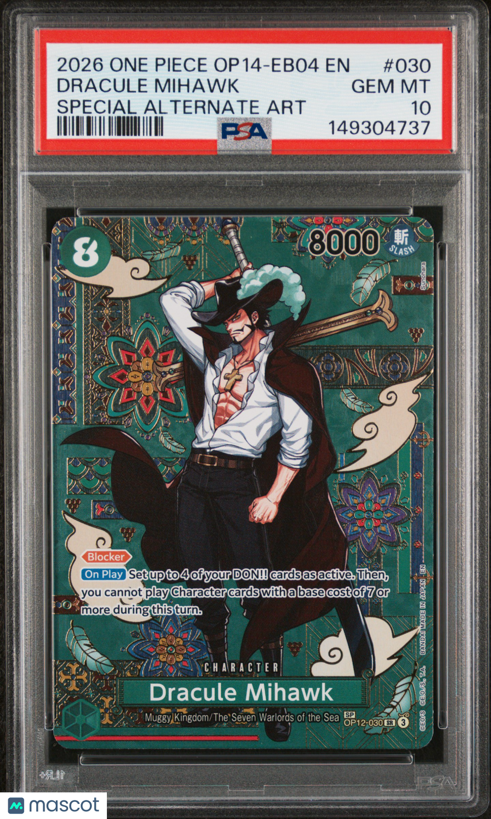 2026 One Piece The Azure Sea's Seven Dracule Mihawk Special Alt Art PSA 10 #030