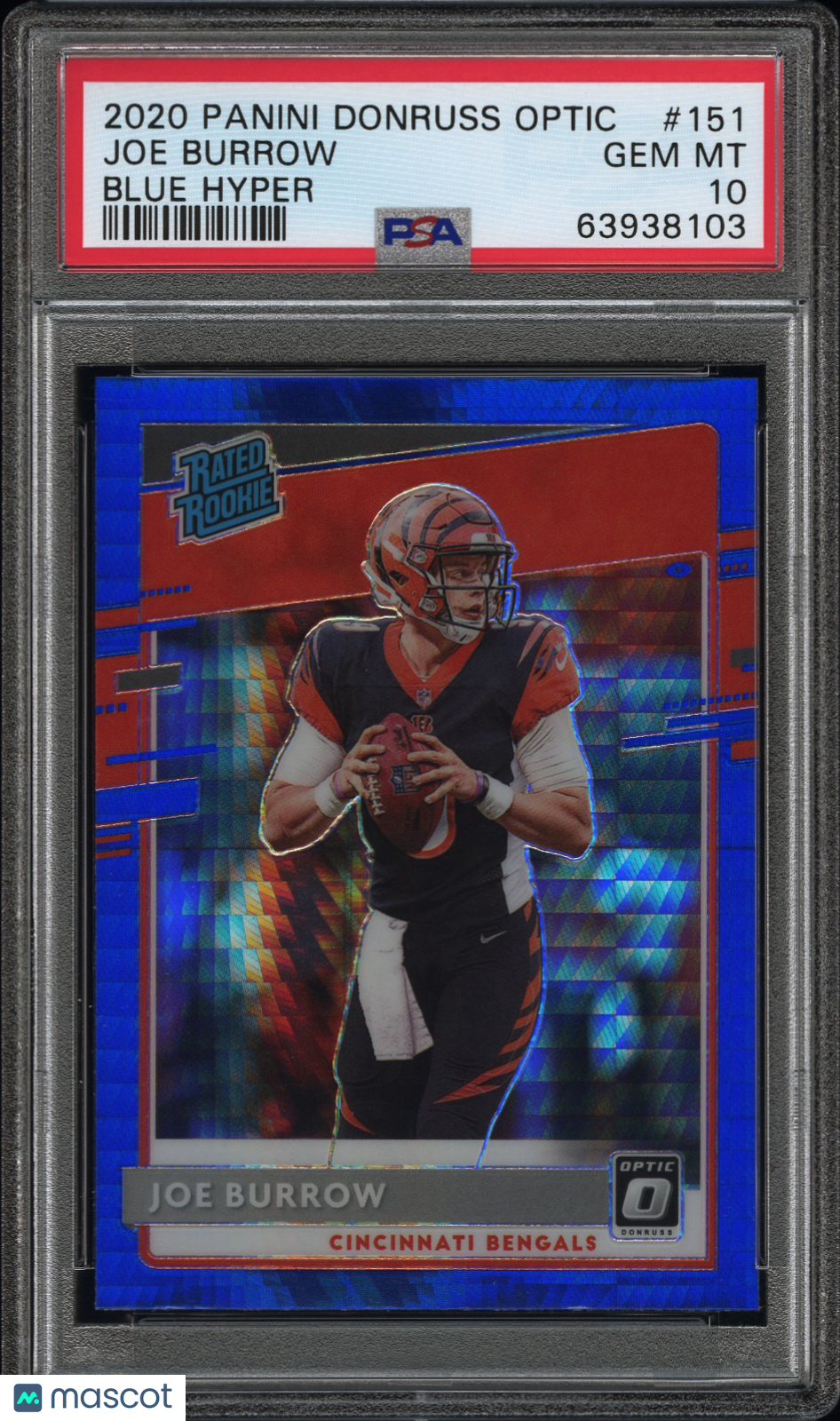 2020 Panini Donruss Optic Joe Burrow #151 Blue Hyper Prizm Rookie RC PSA 10
